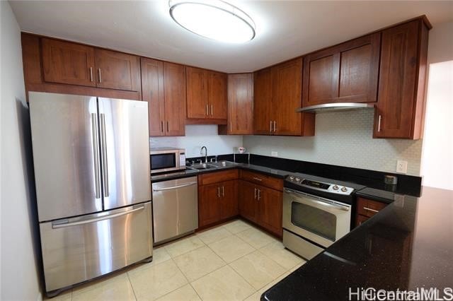 kitchen with sink and appliances with stainless steel finishes