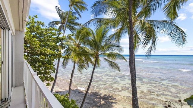 view of water feature with a beach view