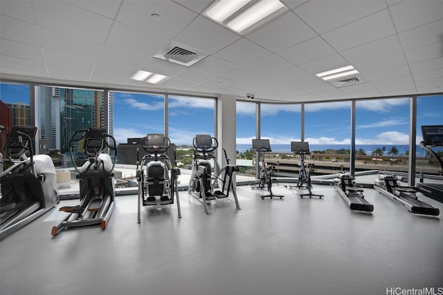 exercise room with a wall of windows