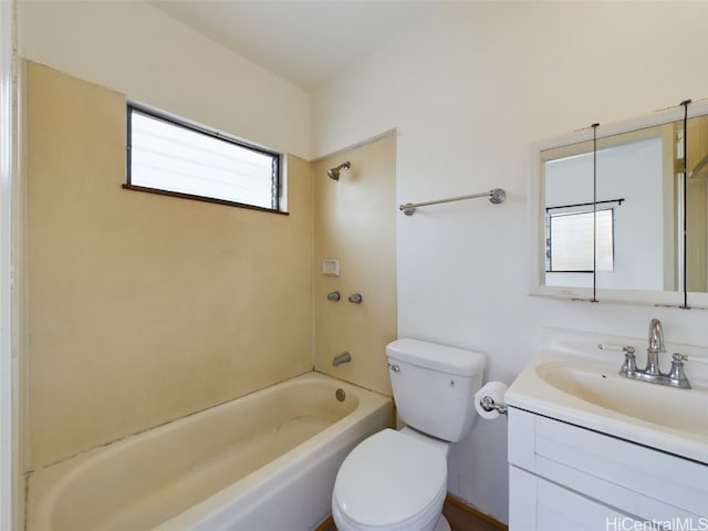 full bathroom featuring toilet, vanity, and  shower combination