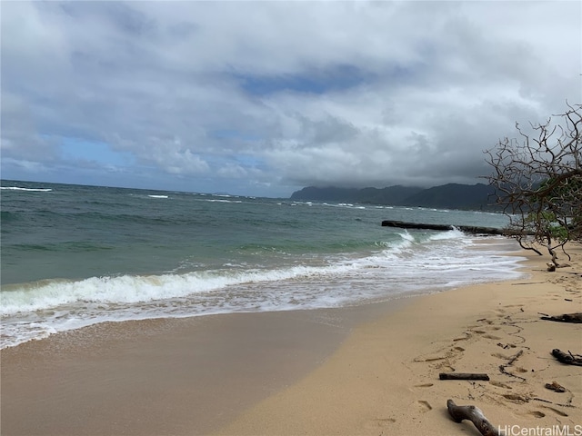 view of water feature with a view of the beach