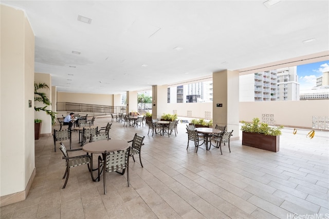 dining space featuring light wood-type flooring