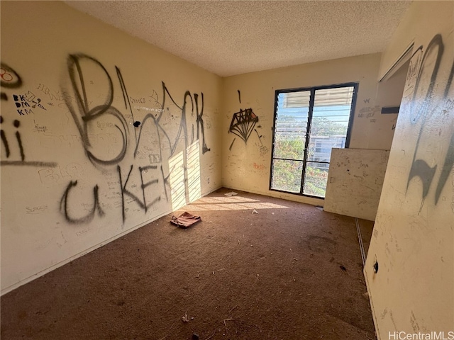 empty room with a textured ceiling and carpet