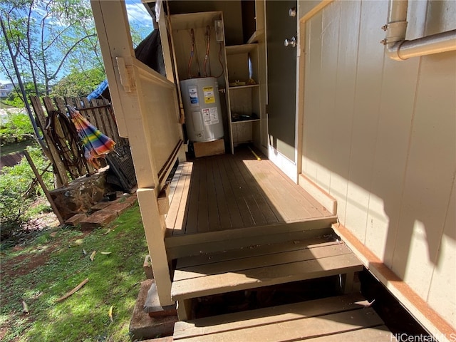 wooden deck with electric water heater