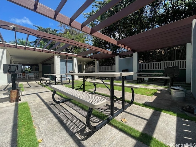 surrounding community with a pergola