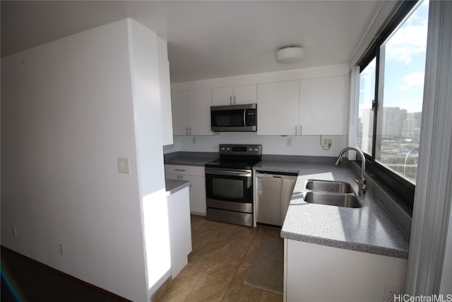 kitchen with sink, appliances with stainless steel finishes, and white cabinets