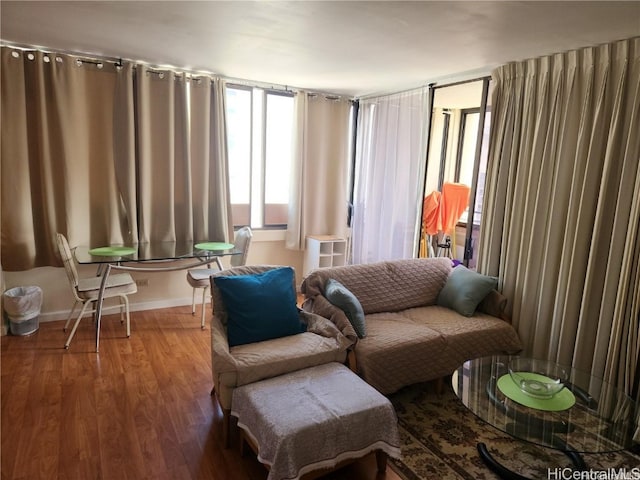 living area with wood-type flooring