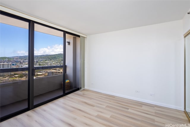 empty room with light hardwood / wood-style flooring