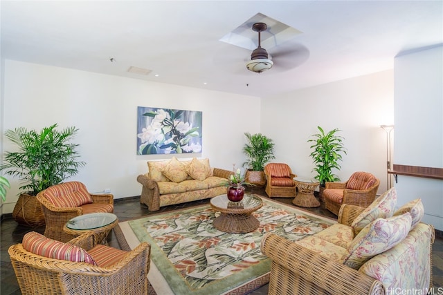 living room with ceiling fan