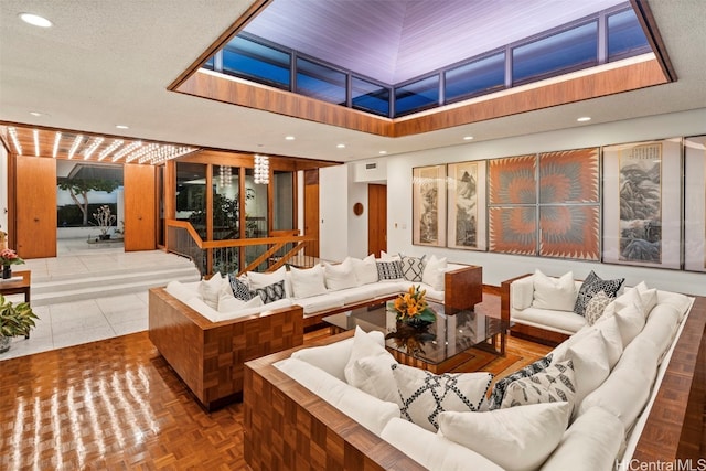 interior space featuring a textured ceiling and tile patterned flooring