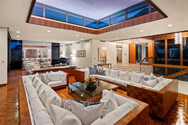 3869 Pokapahu Pl, Honolulu, HI 96816 - sunken living room with a towering ceiling and recessed lighting