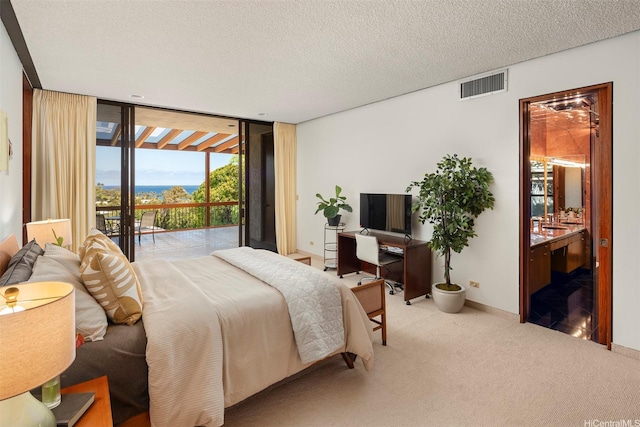 3869 Pokapahu Pl, Honolulu, HI 96816 - carpeted bedroom featuring access to exterior, expansive windows, a textured ceiling, and baseboards