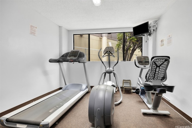 581 Kamoku St Unit 2402, Honolulu, HI 96826 - exercise room with a textured ceiling and carpet floors