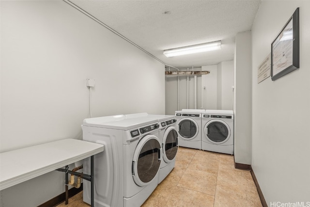 laundry area featuring washing machine and dryer and a textured ceiling