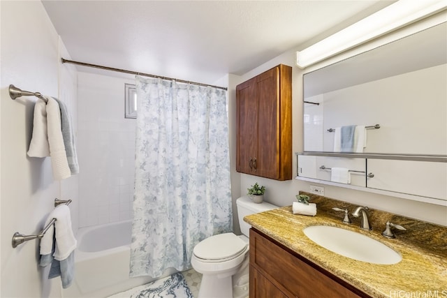 full bathroom with toilet, shower / bath combo, vanity, and tile patterned flooring