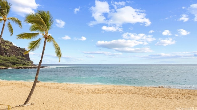 property view of water featuring a beach view