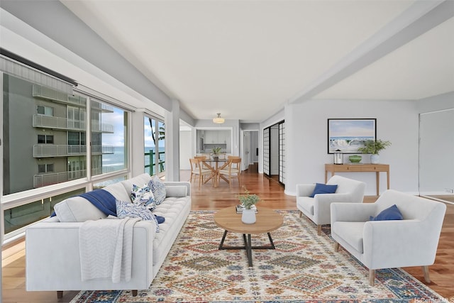 living area with wood finished floors