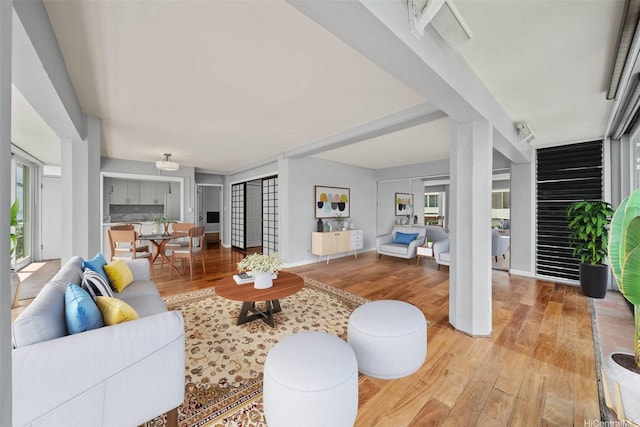 living room featuring baseboards and wood finished floors
