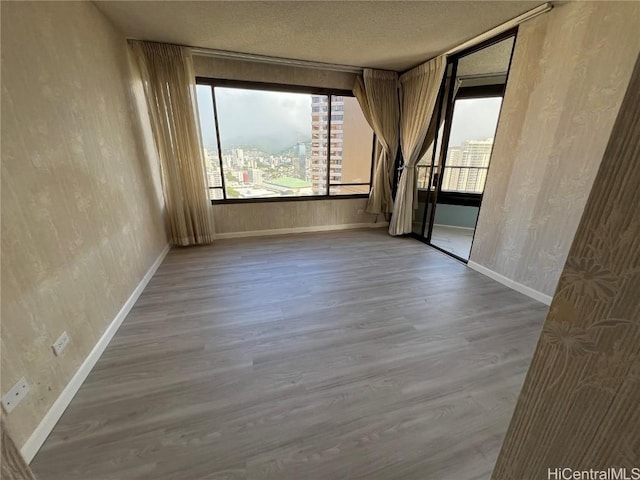 spare room with wood-type flooring and a textured ceiling