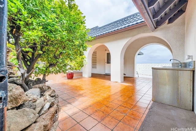 view of patio featuring sink