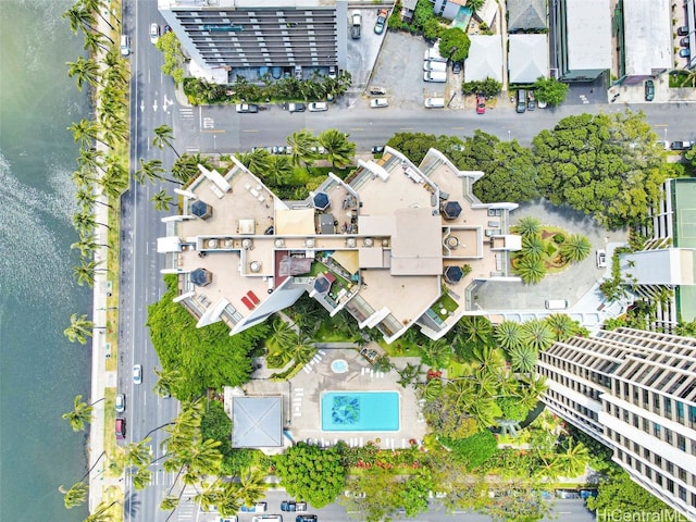 bird's eye view featuring a water view