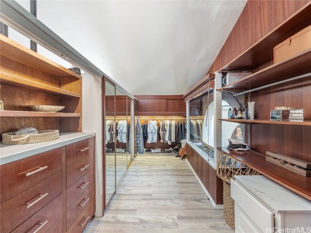 spacious closet with light hardwood / wood-style floors