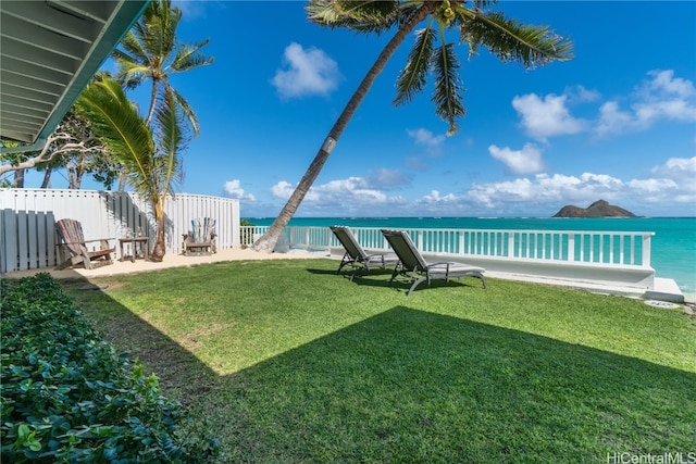 view of yard with a water view