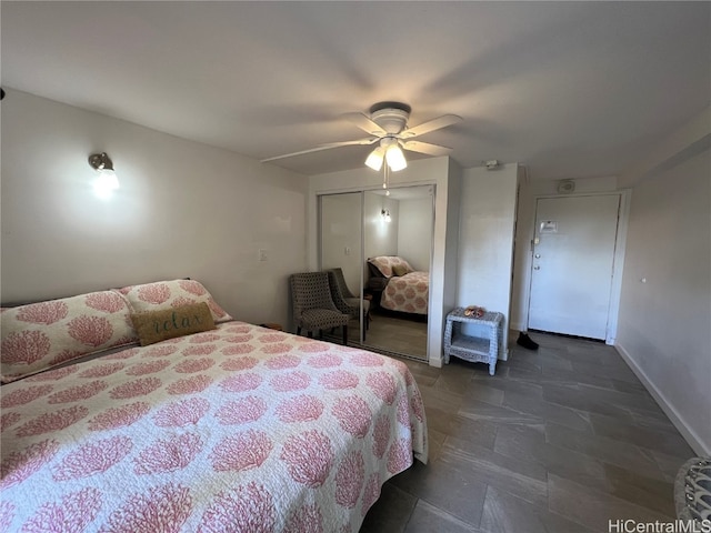 bedroom featuring a closet and ceiling fan