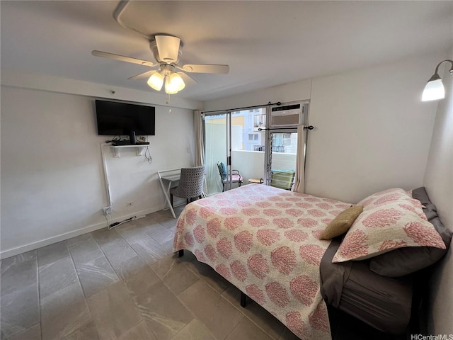 2463 Kuhio Ave Unit 405, Honolulu, HI 96815 - bedroom with access to outside, a ceiling fan, and a wall mounted AC