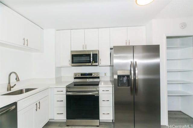 kitchen with sink, white cabinets, and stainless steel appliances