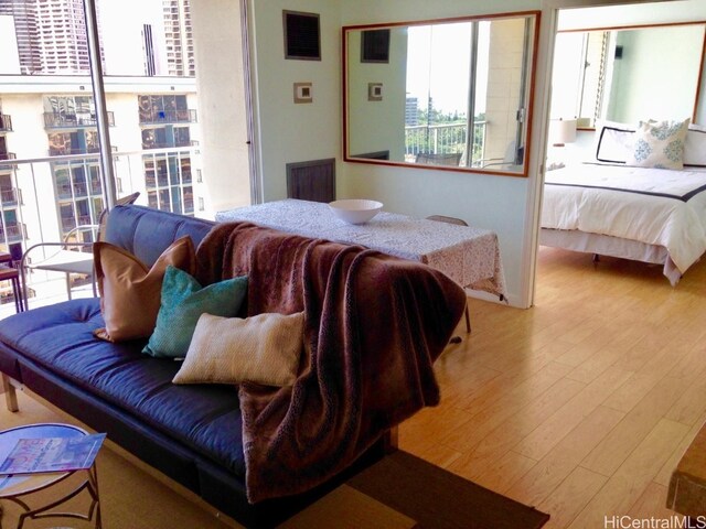 bedroom featuring light wood-type flooring