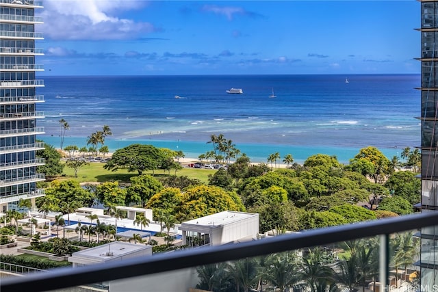 view of water feature with a view of the beach