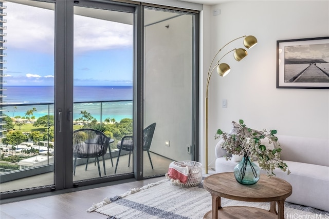 balcony featuring a water view