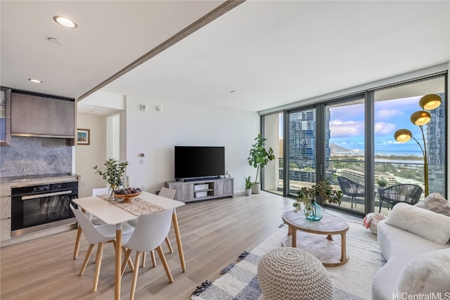 living room featuring light hardwood / wood-style floors and floor to ceiling windows