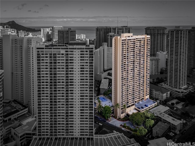 property's view of city featuring a water view