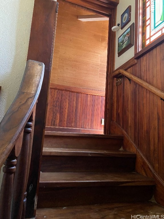 stairs with wooden walls