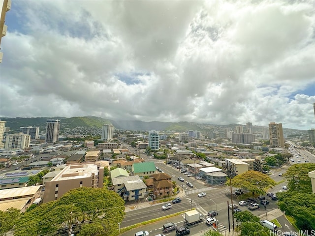 drone / aerial view featuring a mountain view