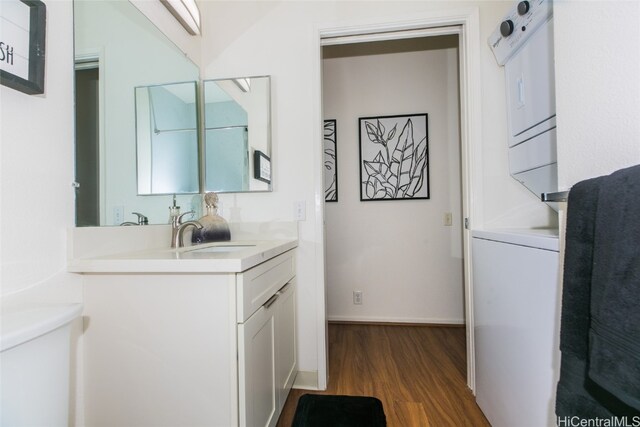 bathroom with vanity and hardwood / wood-style floors