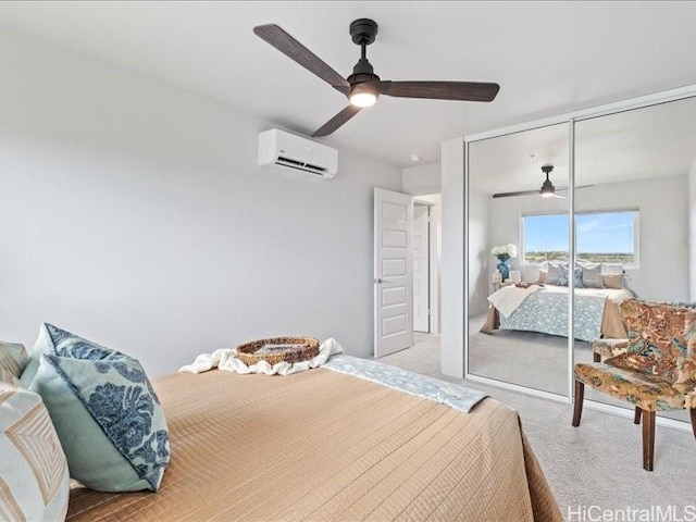 91-3525 Kauluakoko St Unit 2207, Ewa Beach, HI 96706 - carpeted bedroom with a wall mounted air conditioner, a closet, and a ceiling fan