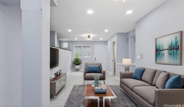 living room featuring light wood-type flooring