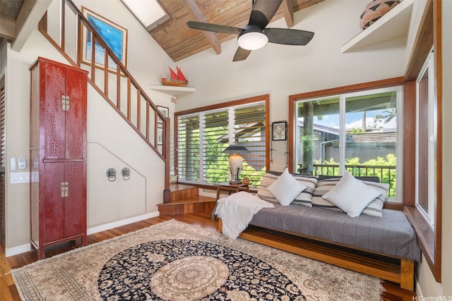59-557 Ke Iki Rd Unit A, Haleiwa, HI 96712 - interior space featuring stairway, a wealth of natural light, wood finished floors, and beam ceiling