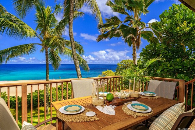 59-557 Ke Iki Rd Unit A, Haleiwa, HI 96712 - wooden terrace with a beach view and a water view