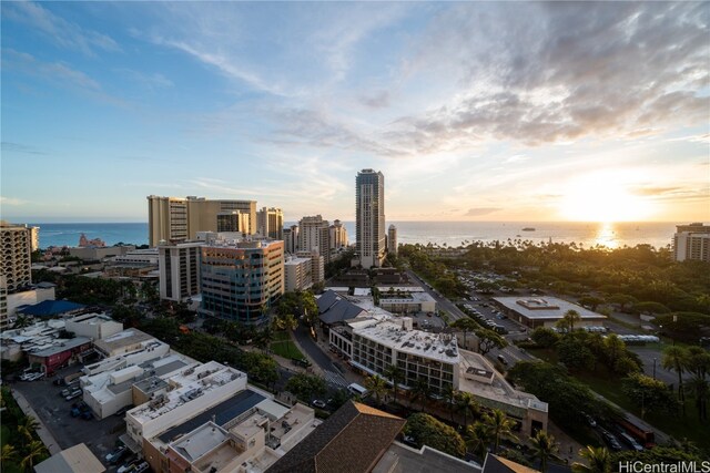 property's view of city featuring a water view