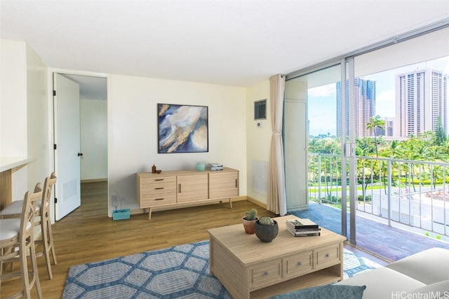 living room with hardwood / wood-style flooring and a wealth of natural light