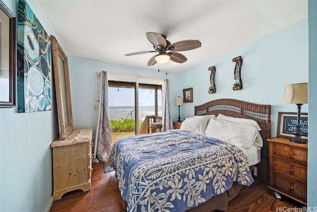 bedroom featuring dark hardwood / wood-style floors and ceiling fan