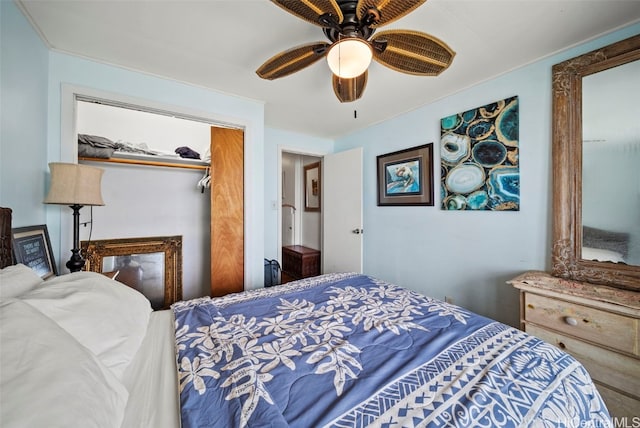 bedroom featuring a closet and ceiling fan