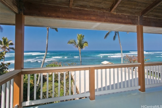 exterior space featuring a view of the beach