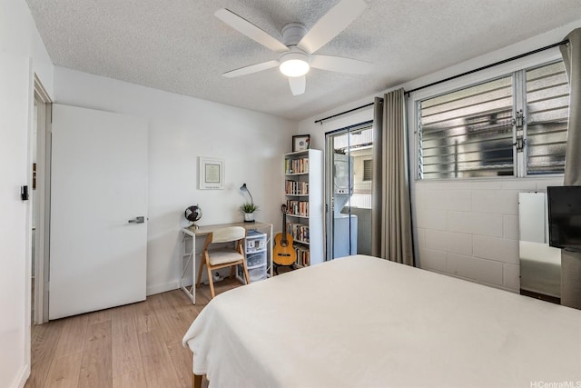 1145 Davenport St Unit 206, Honolulu, HI 96822 - bedroom with light wood finished floors, a textured ceiling, and a ceiling fan