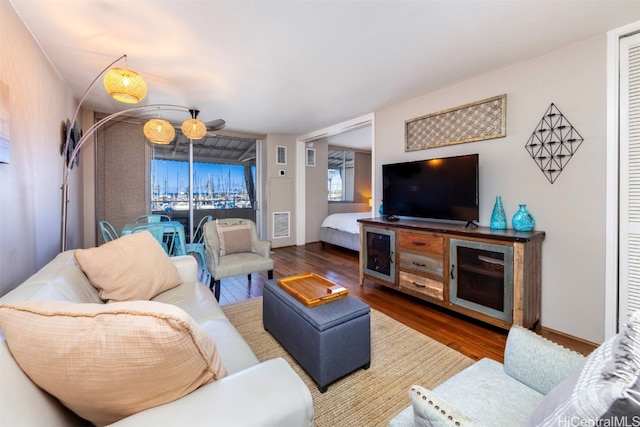 living room with hardwood / wood-style floors