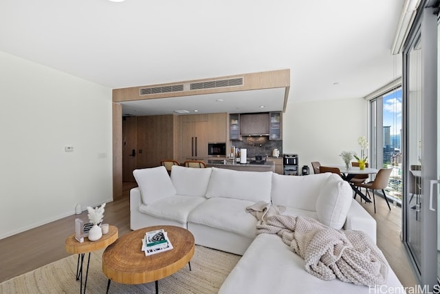 living room with light hardwood / wood-style flooring